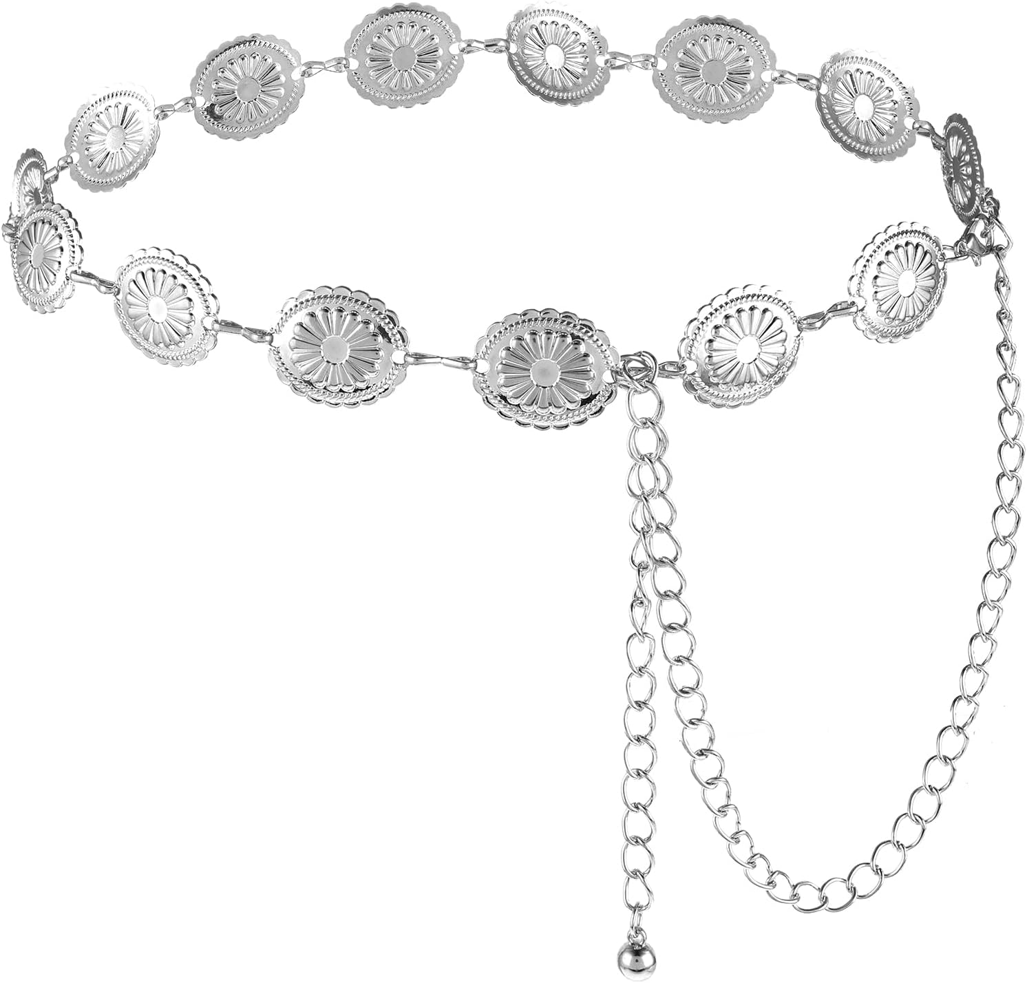 

Western Hollow Out Daisy Belt Adjustable Boho Waist Chain Outfit Dress Accessory срібний