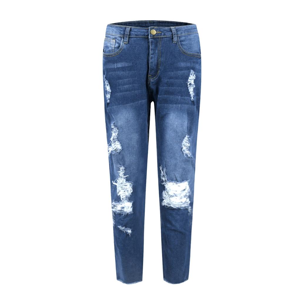 Women's Skinny Ripped Trendy Jeans Distressed Stretchy Denim Pants
