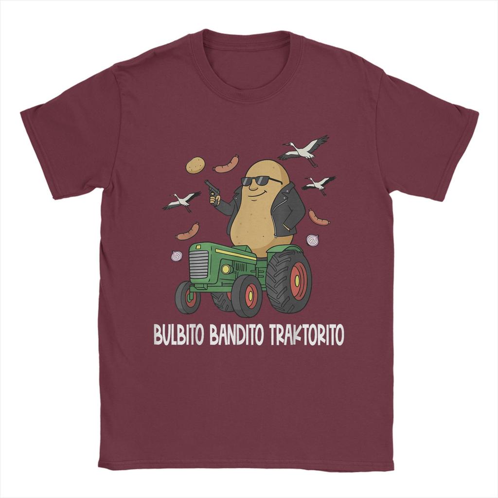 Men's Italian Brainrot Characters Bulbito Bandito Traktorito T Shirts  Cotton Tops Short Sleeve Crewneck Tees Graphic T-Shirt
