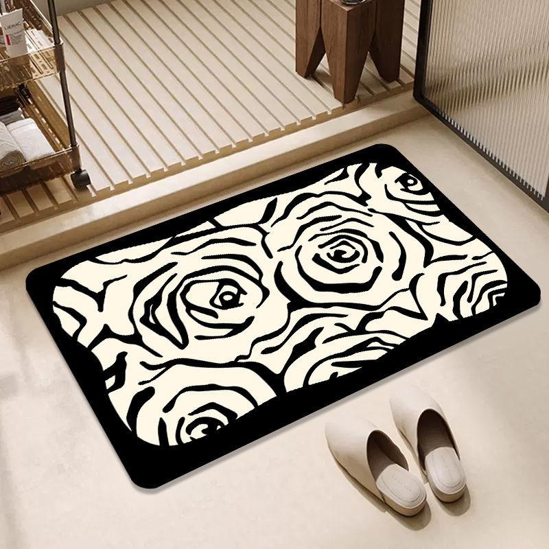Black and White Simple Carpet Diatomaceous Earth Mat Water Absorbent Quick-Dry Mat Non-Slip Foot Mat for Home Bathroom Kitchen Toilet Entrance