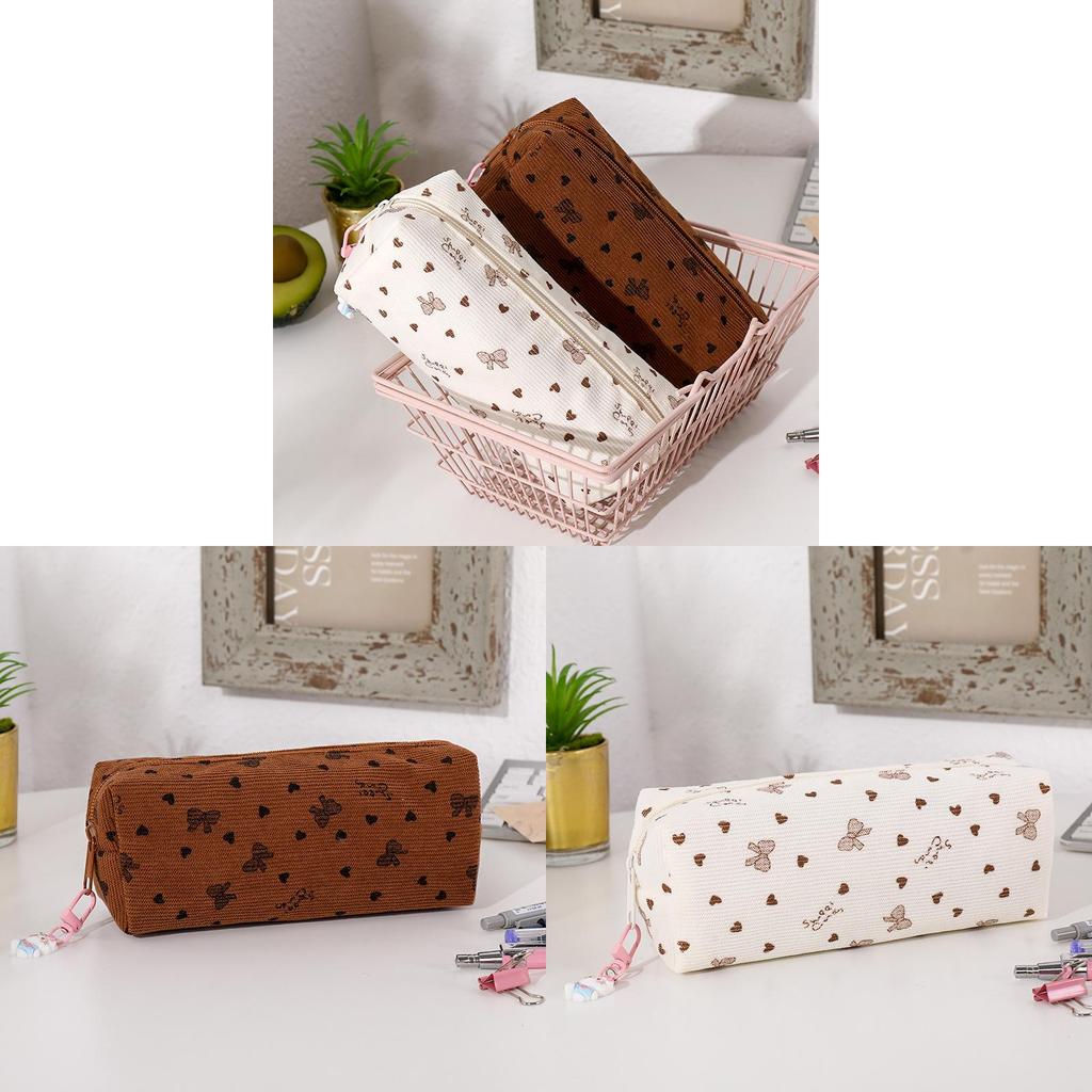Casual Corduroy Cartoon Student Pen Case With Large Capacity For School And Office Use