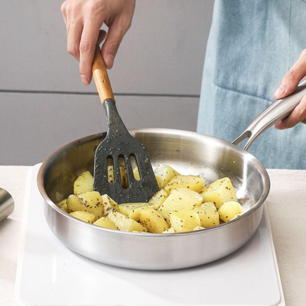 Flat Bottom Frying Wok Nonstick Fried Steak Pot Kitchen Cookware Stainless Steel Frying Pan  Home