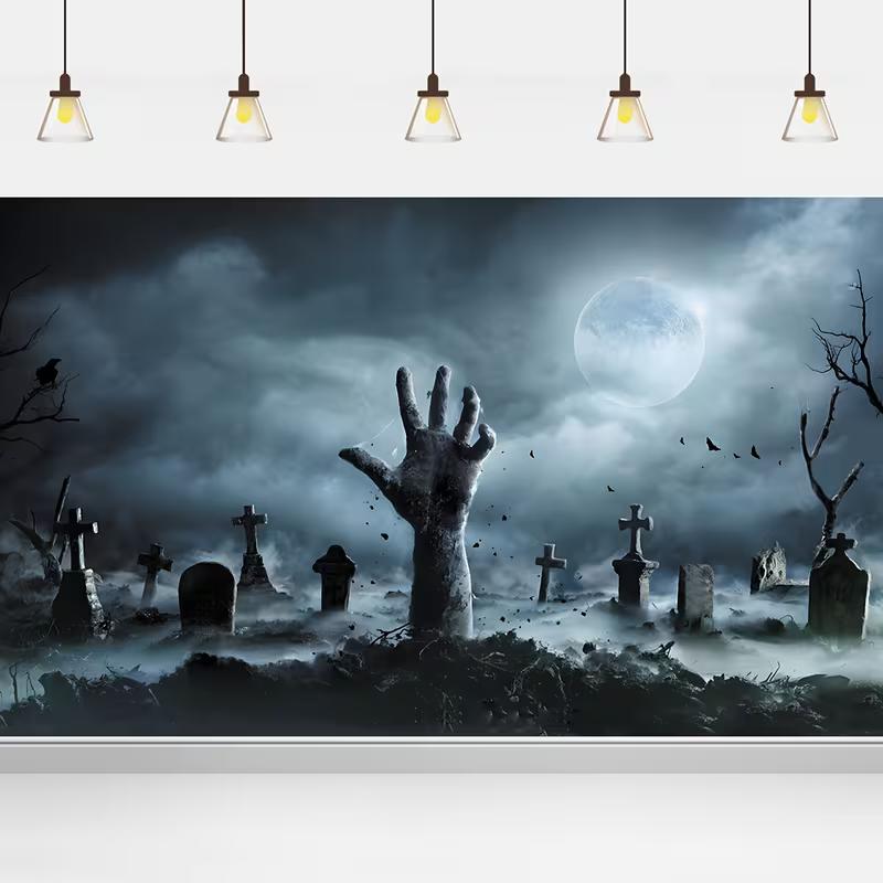 2D Dark Graveyard Night Backdrop for Horror & Spooky Themed Events