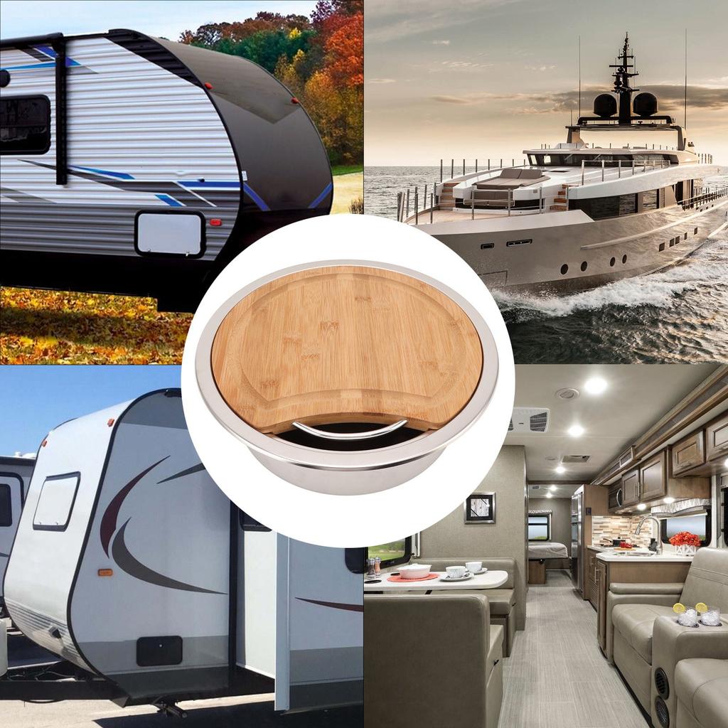 360x120mm/14.17x4.72in RV 304 Stainless Steel Sink Round Hand Wash Basin Sink with Bamboo Chopping Block for Boat Boat Sink