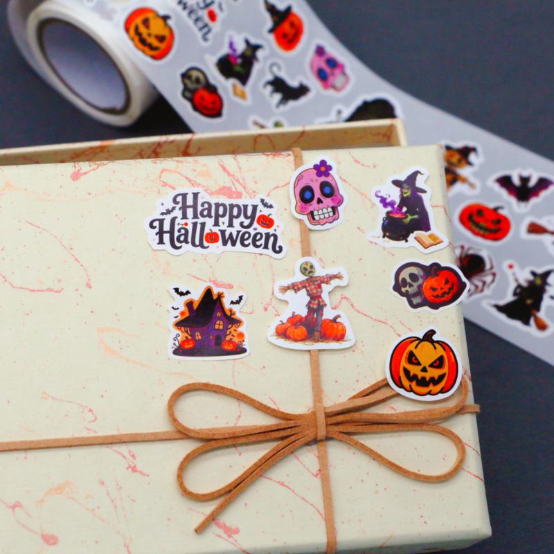 500pcs/Roll Halloween Horror Cartoon Round Sealing Stickers DIY PVC Laptop Decals Decoration Stiker Reward Gift Toys