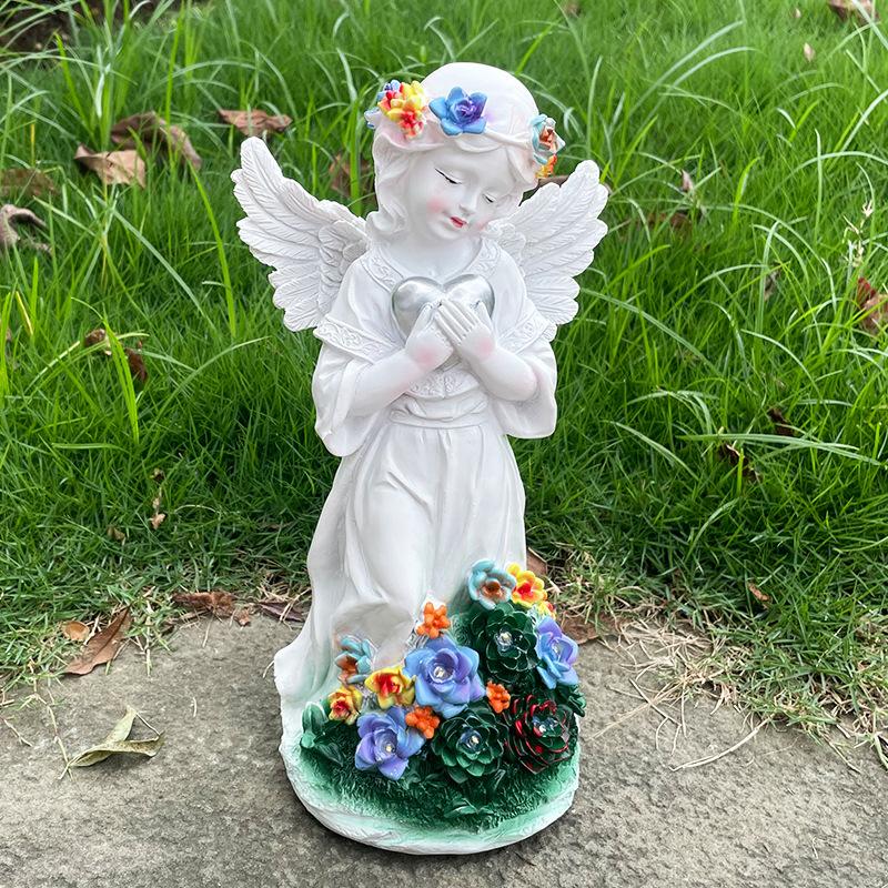 Solar Light Nordic Praying Angel Statue Resin Ornaments Outdoor Courtyard Garden Decoration Lawn Light