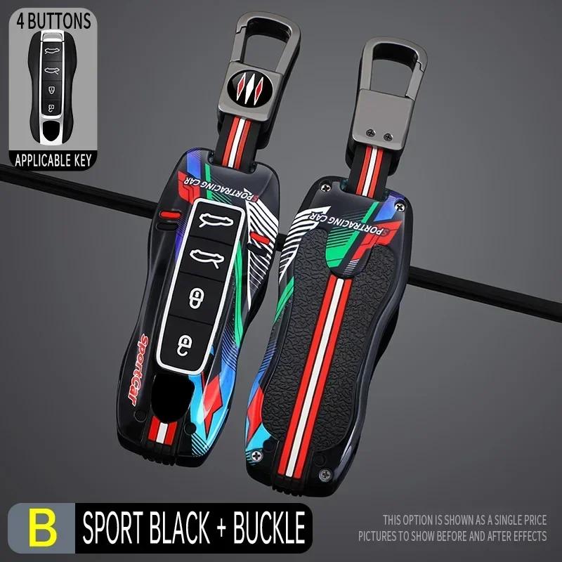 3 4 Bottons Racing Style Metal Car Key Case Fob Cover for Porsche Boxster Cayman Panamera Cayenne Macan 718 911 Taycan