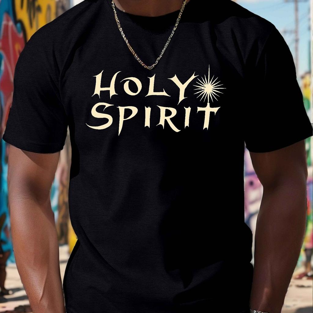 Holy Spirit Graphic Mens Cotton TShirt Breathable Casual Short Sleeve Round Neck Tee