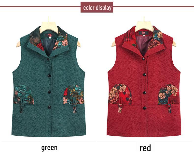 Mom's Cozy Autumn/Winter Sleeveless Vest - Plus Velvet & Thick Insulation for Middle-Aged and Elderly
