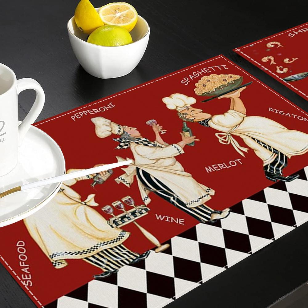 Retro Italian Chef Mattress Red Bottom Black and White Grid Waterproof Table Mat Restaurant Theme Insulated Mattress