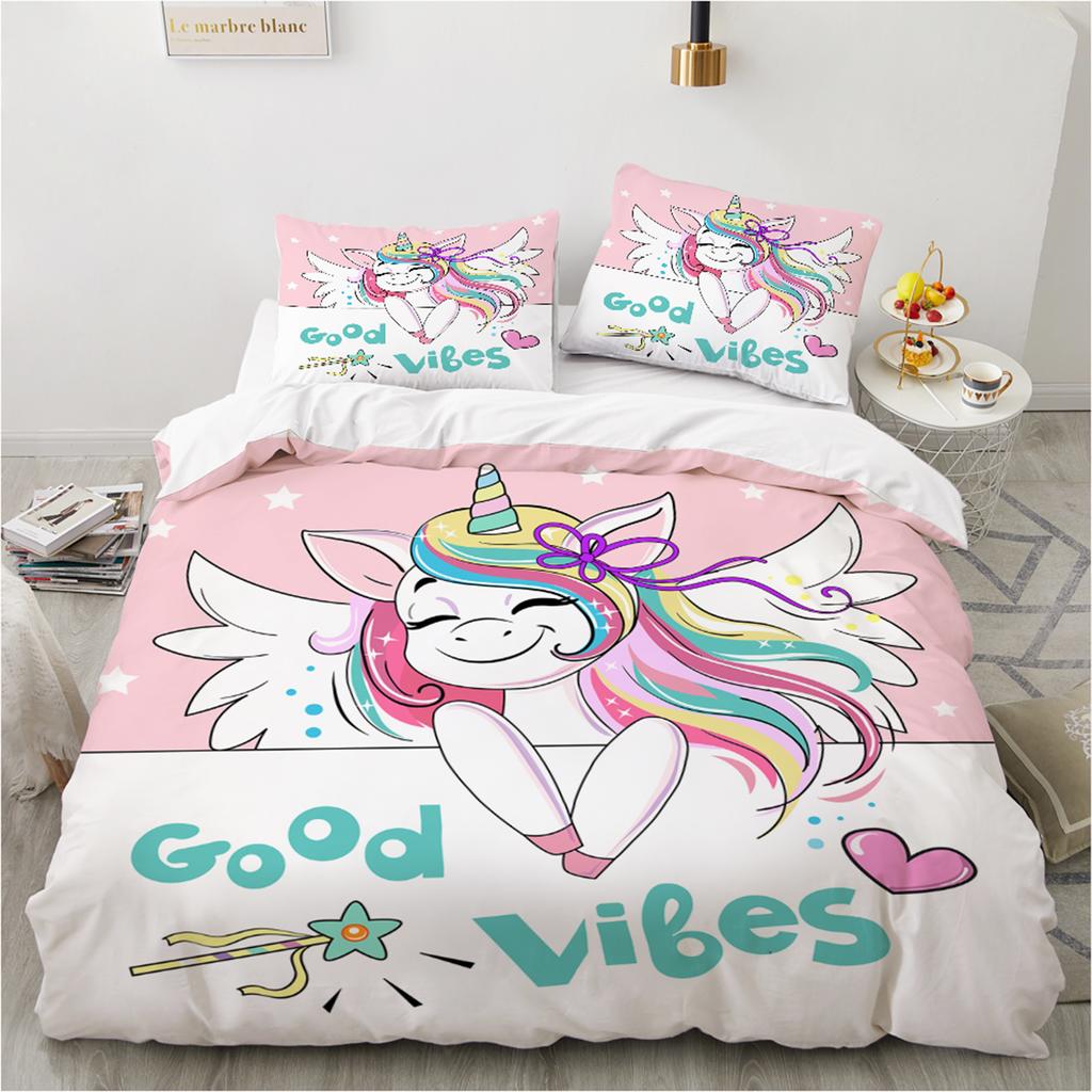 Conjunto de cama de unicórnio mágico 3d, meninos, meninas, tamanho queen, capa de edredom, fronha, cama, crianças, adultos, moda têxtil para casa