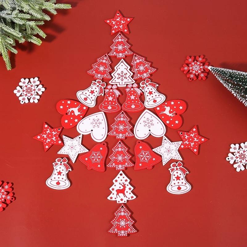 

10pcs New Year Natural Wood Christmas Tree Ornament Xmas Hanging Pendants Star Xmas Tree Bell Christmas Decorations For Navidad