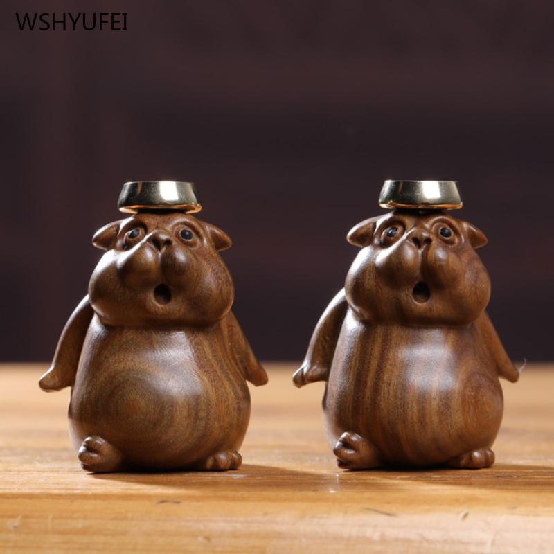 Solid wood groundhog incense burner ornament the craft of the wood carver Car decoration Living room home decoration figurine