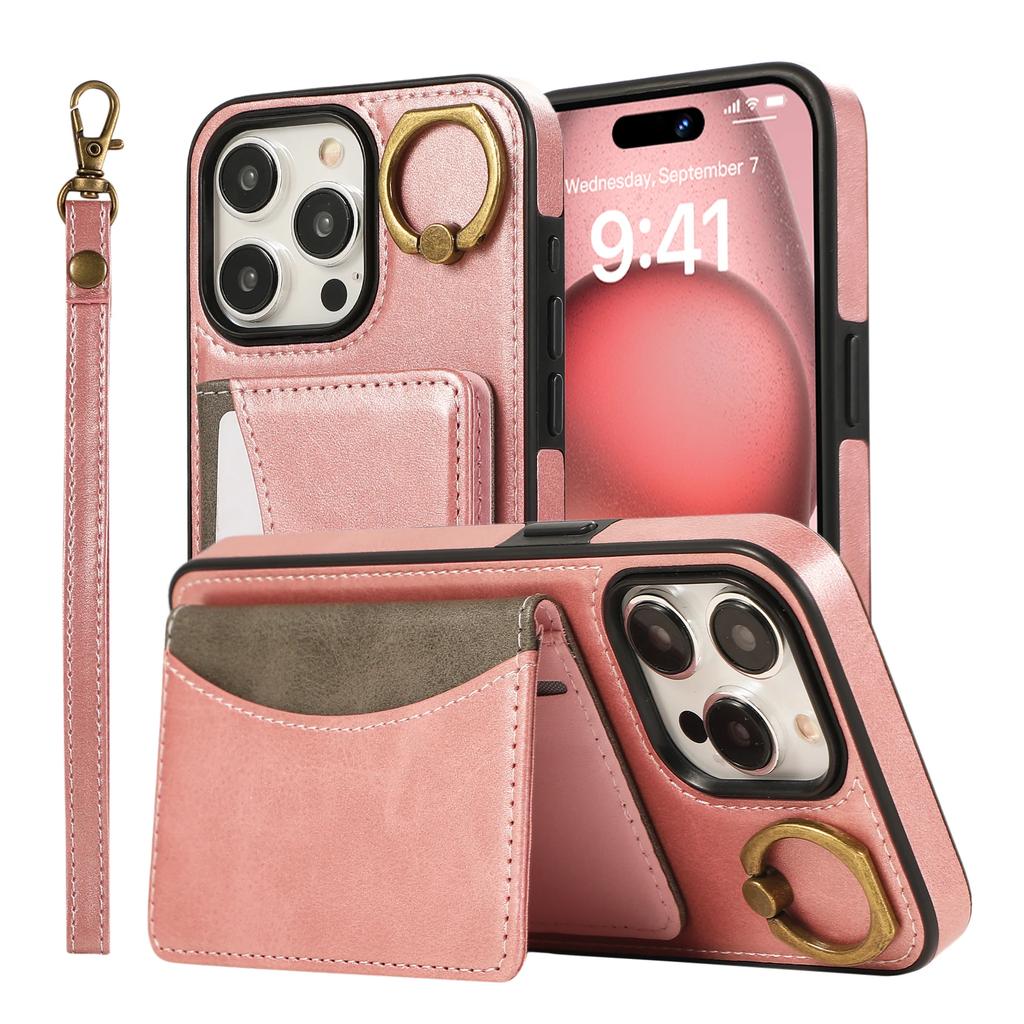 Cards Bag Ring Holder Leather Wallet Case For iPhone 15 16 Pro Max 14 Plus 13 12 11 XS XR SE 2025 Stand Strap Solt Purse Cover