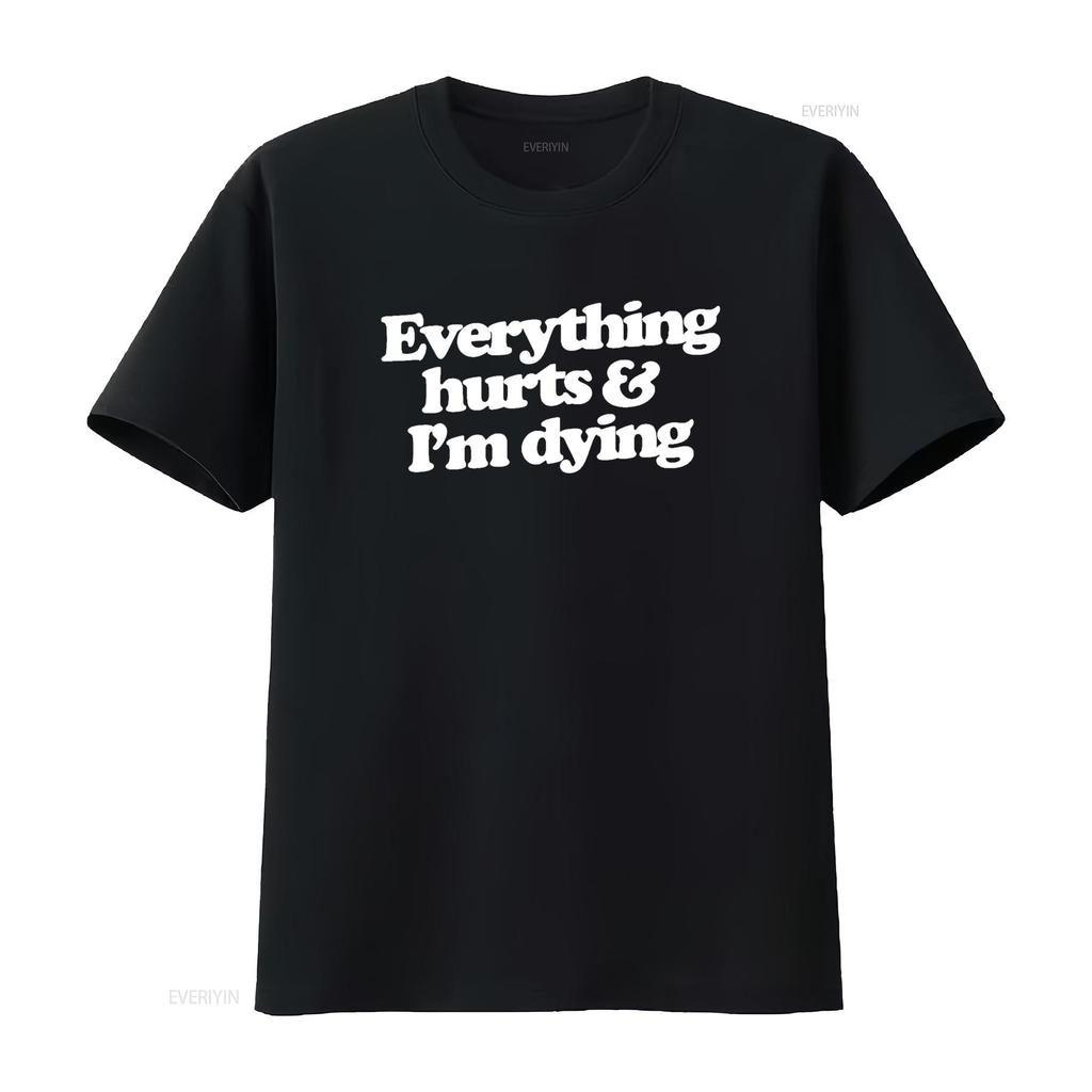 Alles tut weh Ich sterbe Shirt lustig Fitnessstudio T Humor Vintage Gewaschen Mode Vielseitig Stilvoll Lässig Streetwear Bequem Weich