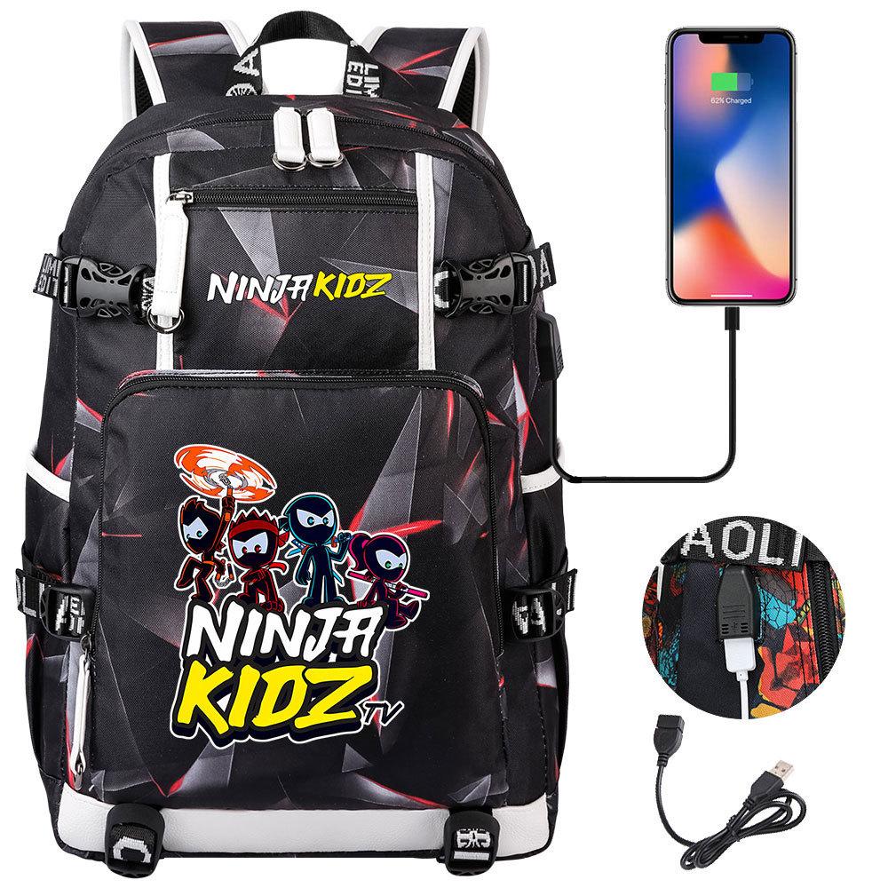 Print Kids Backpack with USB Charging Port, Teenagers School Bookbag, Lightweight Travel Daypack with Headphone Jack Anti-Theft Design