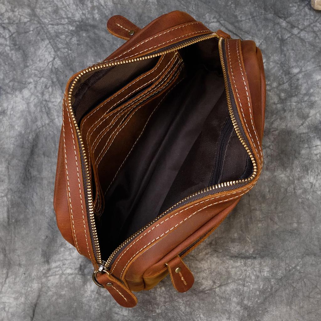 Retro Leather Clutch Bag Unisex Crazy Horse Leather Storage Bag First Layer Cowhide Shoulder Messenger Bag 9458