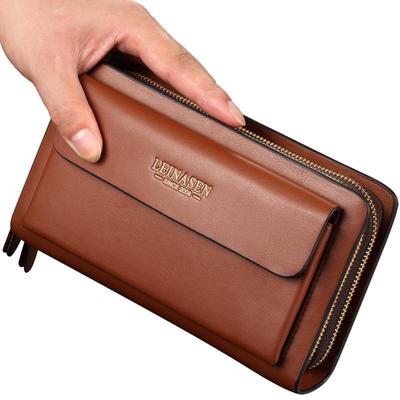 Pendlerhandtasche und Clutch aus weichem Leder für Herren – Lange, lässige Geldbörse mit Reißverschluss