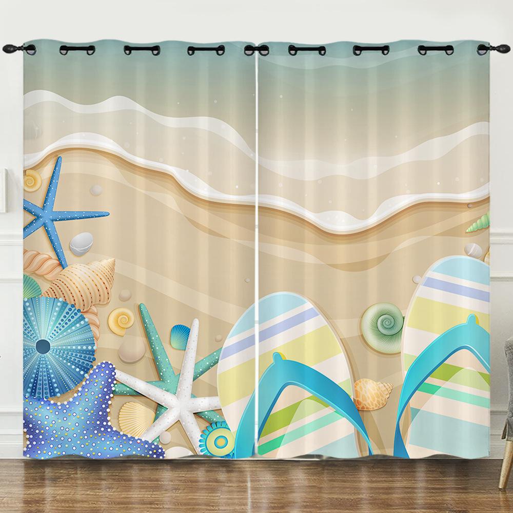 Zasłony Ocean Plaża Wakacje Ilustracja 3D Cyfrowy Druk Zasłona zaciemniająca Przelotki