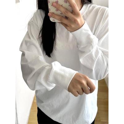 Dames Rond Hals Lange Mouw Los T-shirt - Wit, Basis Laag, Japanse Koreaanse Stijl, Casual Kleding voor Lente, Herfst, Winter. Gratis verzending.