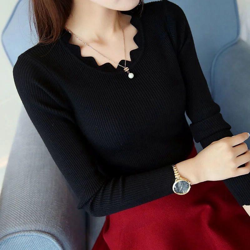 Autumn Winter Women Knitted Sweater Pullover Slim Long Sleeve Butterfly Neck Jumper Sweater Female