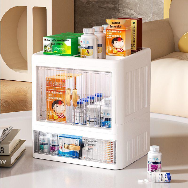 Foldable Double Door Skincare Organizer with Drawers and Multi-Layer Storage