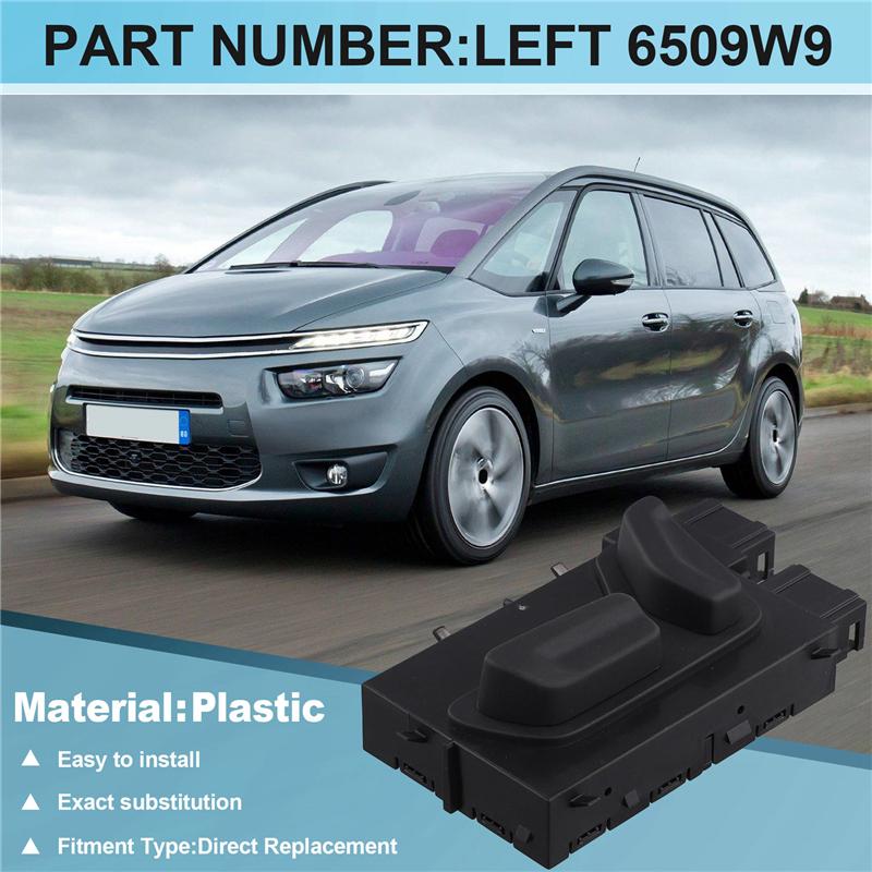 ABTC-Car Seat Height Adjustment Button Switch For 308CC 308SW Citroen C4 Picasso II Electric Seat Switch Black Left