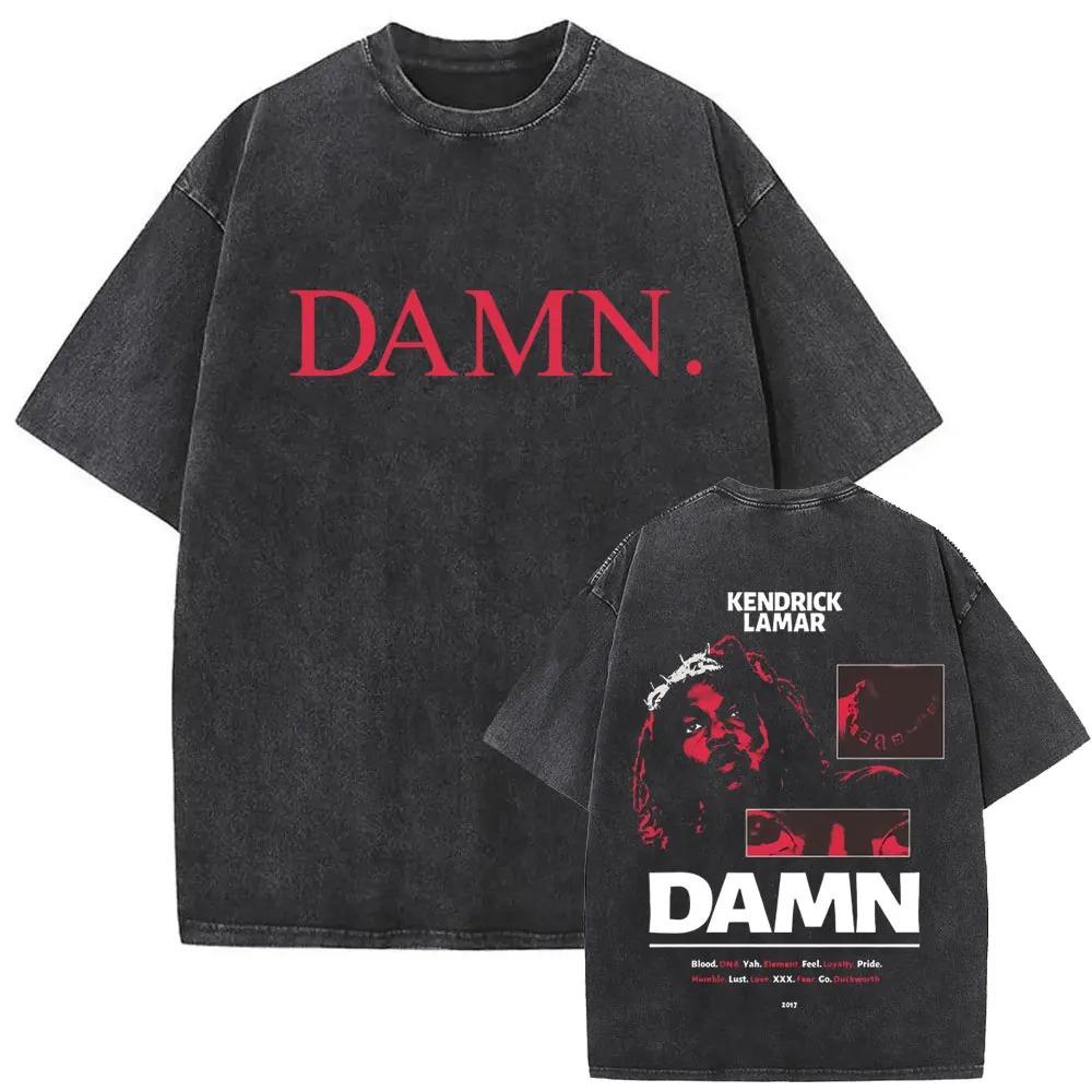 Limited Washed Vintage Rapper Kendrick Lamar DAMN Double Sided Print T-shirt Men Women Hip Hop Fashion Street Oversized T Shirts