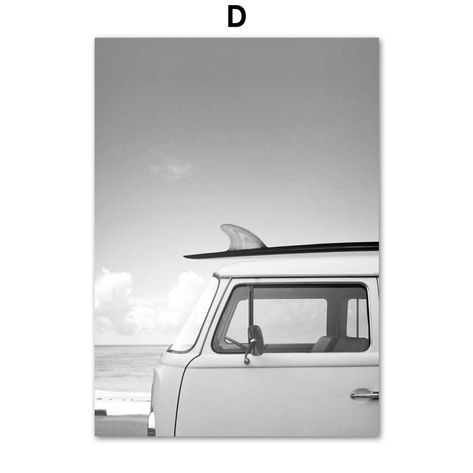 Black White Surf Beach Chair Camera Palm Tree Car Van Wall Art Print Canvas Painting Nordic Poster Decor Picture For Living Room
