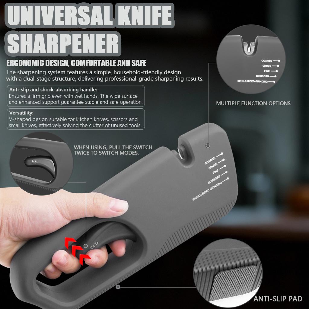 2 in 1 Handheld Knife Sharpener Kitchen Chef Knife Scissor Quick Sharpening Tool with Anti Slip Base Manual Sharpening Stone