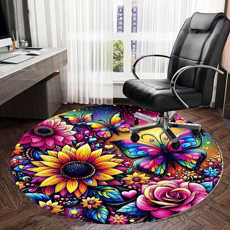 1pc Office Carpet Chair Mats Colorful Floral Fantasy Perfect for Decorating Office Chairs, Living Rooms, Or Bedrooms