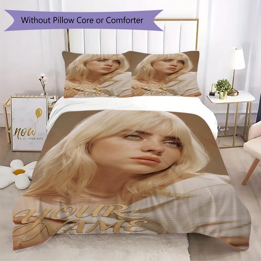 Biancheria da letto personalizzata Billie Eilish, Set copripiumino Copripiumino Federa Regalo di compleanno per la casa(1 * copripiumino + 2 * federa, senza nucleo)_xia