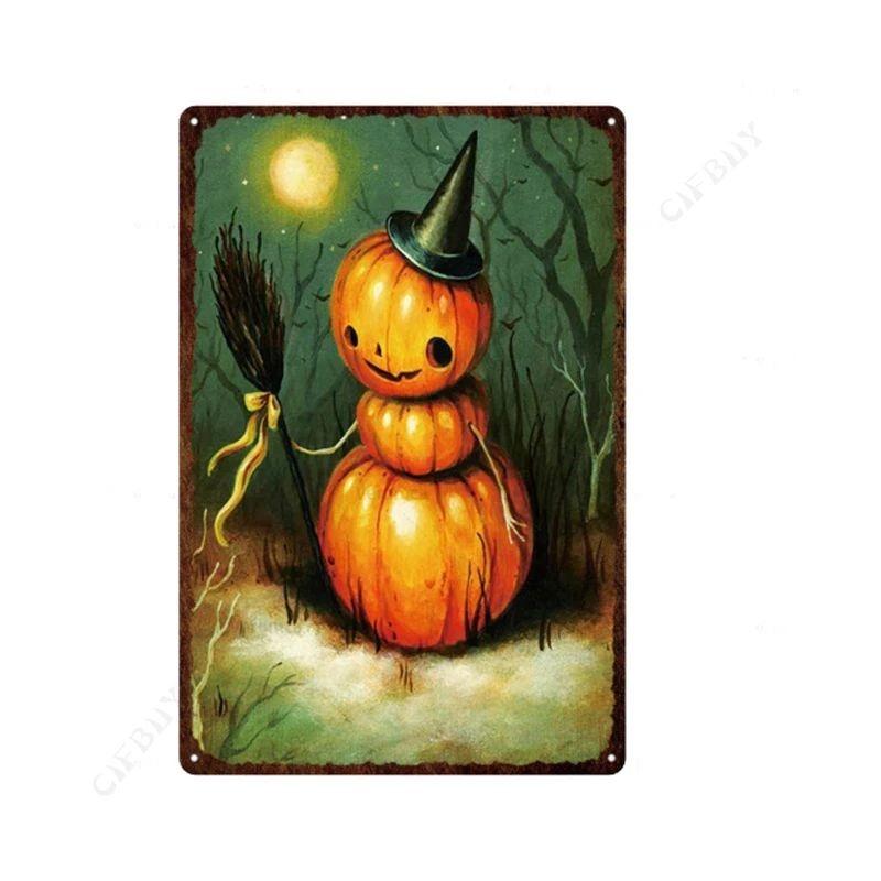 Halloween Metal Sign with Pumpkins, Fall Decor 20x30 Cm
