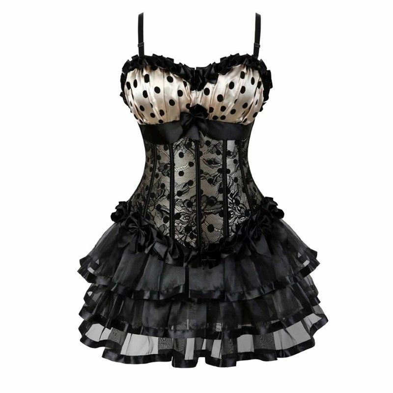 Women Corset Dress Bustier Top Skirt 24 Lace Print Mini Set