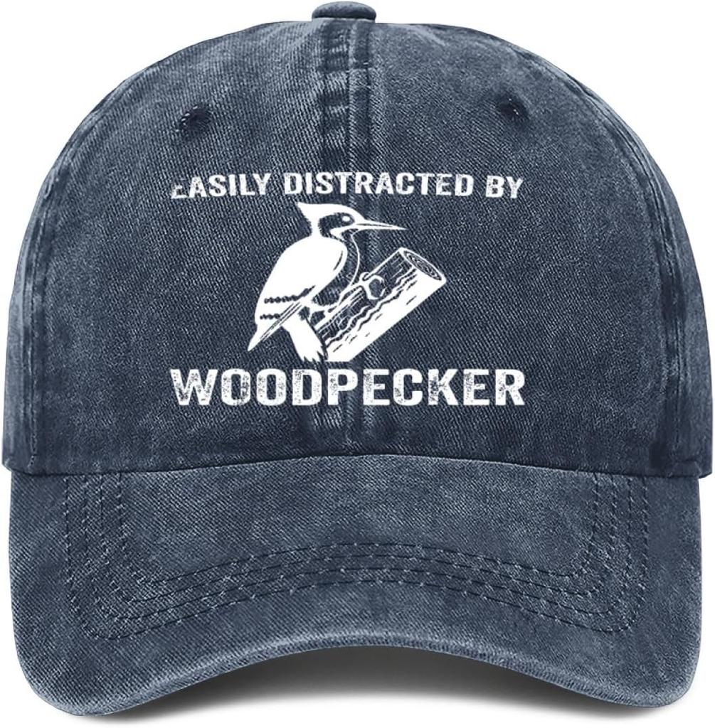 Baseball Cap,Easily Distracted by Woodpecker Funny Woodpecker Lover Jokes Dad Hat Gifts for Men Women