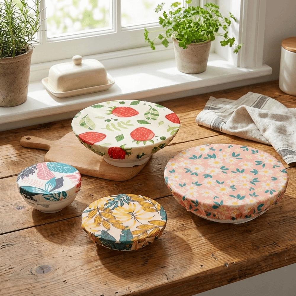 Elastic Edge Beeswax Cloth Bowl Cover Fresh Keeping Cotton Bowl Cover Cup Lids  Soup Pot