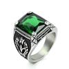 Vintage Big Green/Black/Red/Blue Color Stone Rings for Men Stainless Steel Fashion Punk Handmade Carved Tulip Ring Party Jewelry
