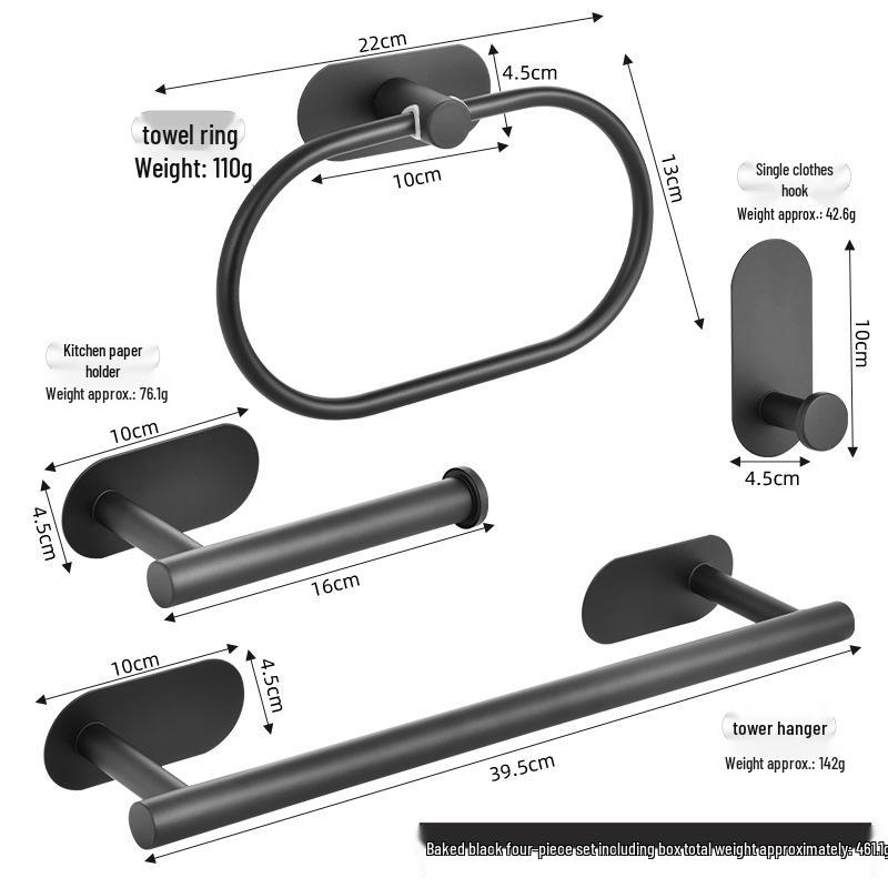 American Style Punch-Free Bathroom Set: Towel Bar, Tissue Holder, Towel Ring, Hooks, Washcloth Rack, Tissue Box.