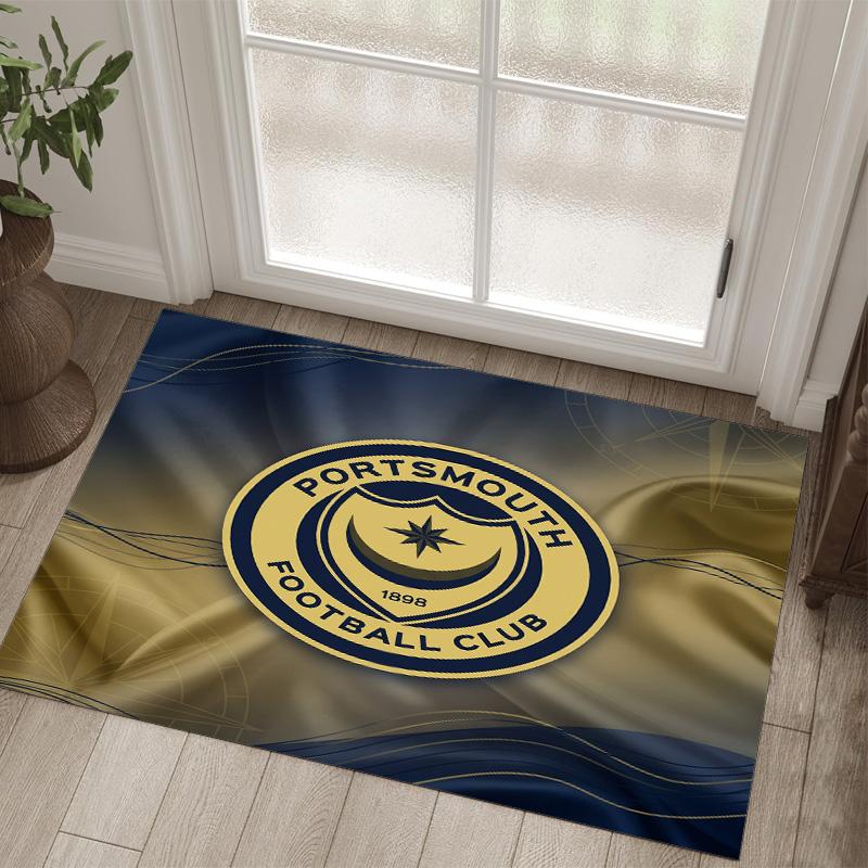 Portsmouth FC Design Kristall-Samt-Teppich Gemütlich Nicht?Rutschfester Teppich mit Aufdruck für Schlafzimmer Wohnzimmer Eingang