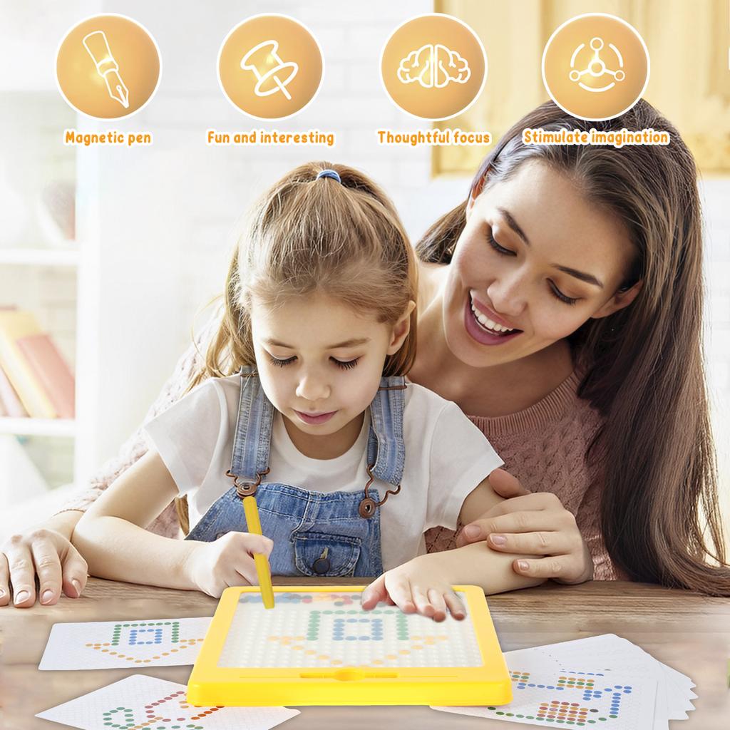 Tablica Magnetyczna do Rysowania dla Maluchów Kolorowa Tablica do Rysowania z Koralikami Magnetycznymi z Pisakiem Magnetycznym i Kartami Zabawki Edukacyjne Montessori