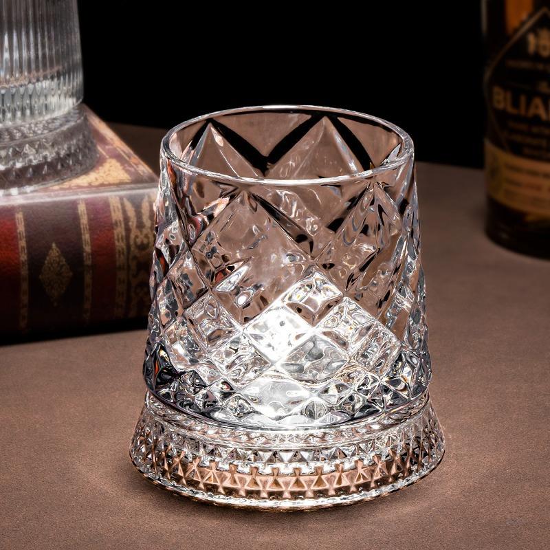 260ml Creative Rotating Whiskey Glass Foreign Wine Cup Exquisite Tumbler Cup with Base Party Cocktail Glass Wine Glass Bar Tools