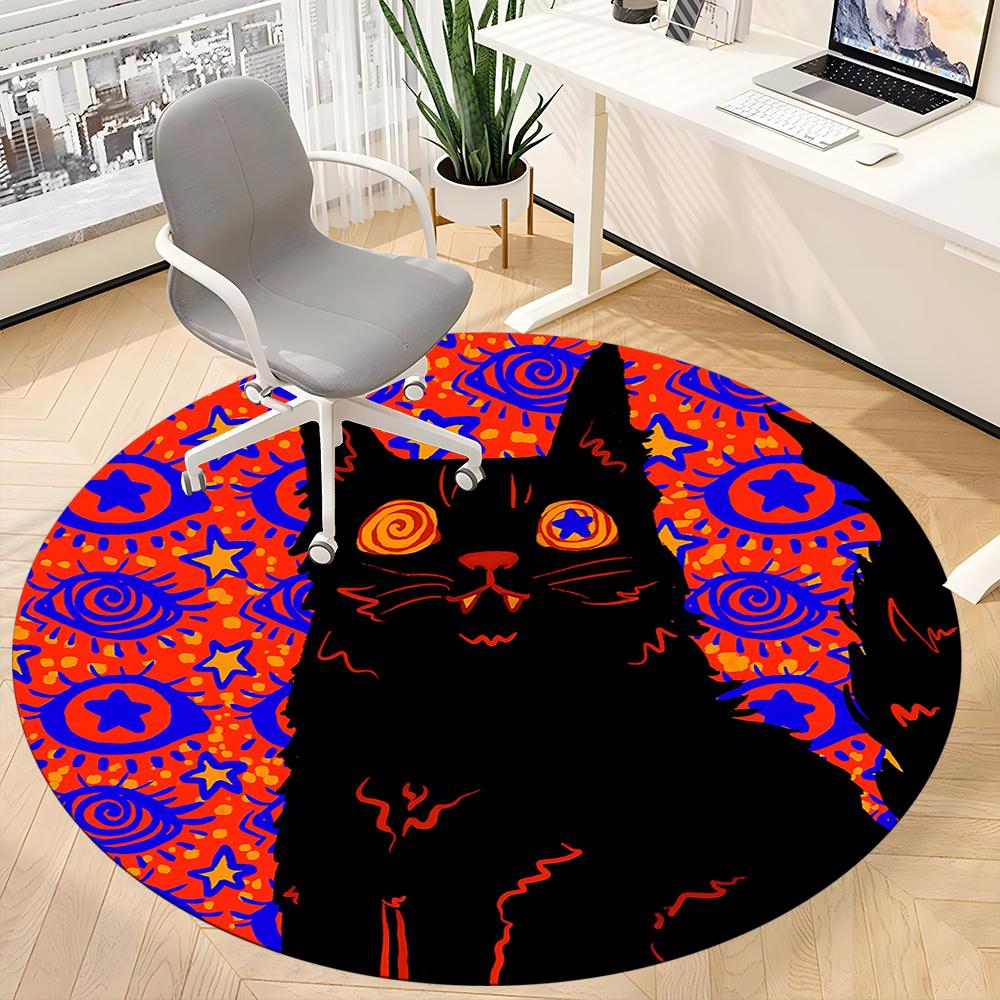 1pc Psychedelic Cat Office Round Area Rug, Indoor Mat Suitable ForOffice, Under Office Chairs Bedroom Living Room Home Decor, Room Deco u04
