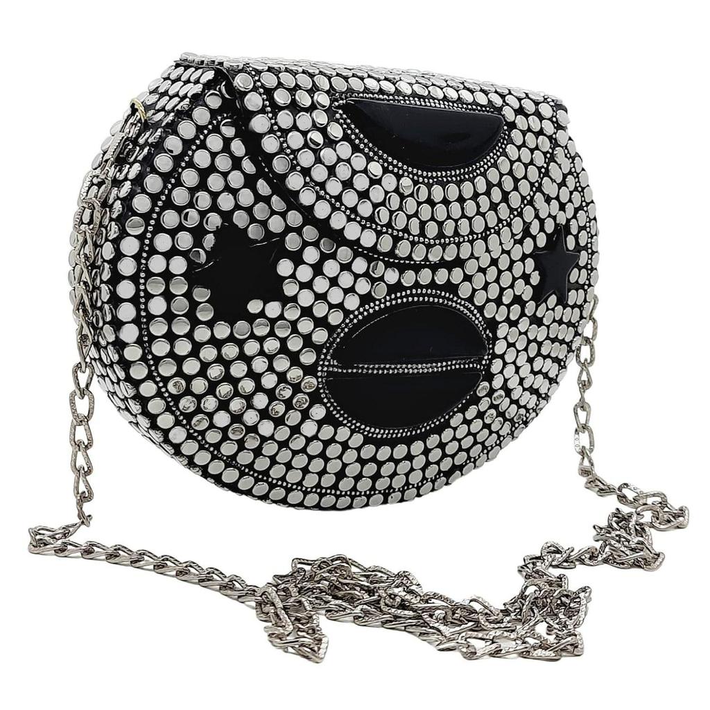 Silver Metal Beaded Ethnic Purse Girls Bridal Bag Cross Body Bag for women/Girl Party Clutch Metal Clutches Vintage Brassc