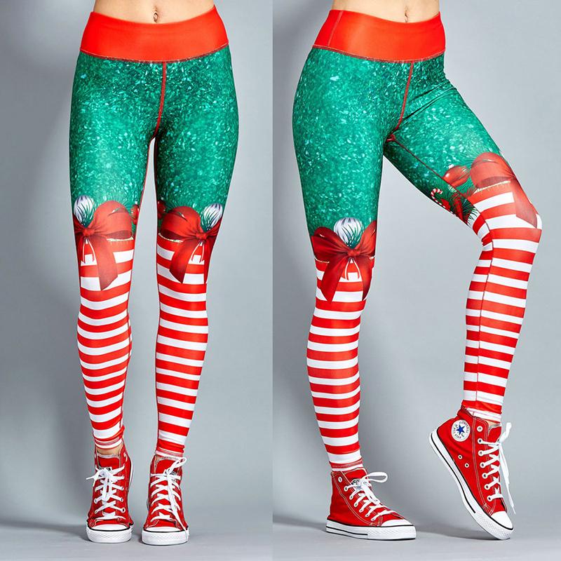 Women 3D Printed Christmas Yoga Leggings Xmas Pencil Pants Workout Gym Trousers