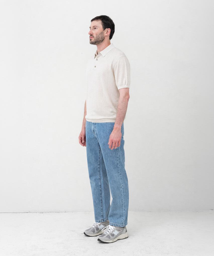 MANNERGRAM Nouvelle Fine Cashmere Cotton Polo Short Sleeve Knit Ivory