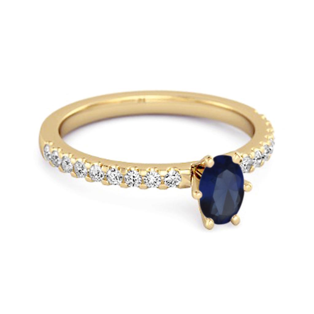 Blue Sapphire Oval Solitaire Ring - 925 Sterling Silver Gold Vermeil