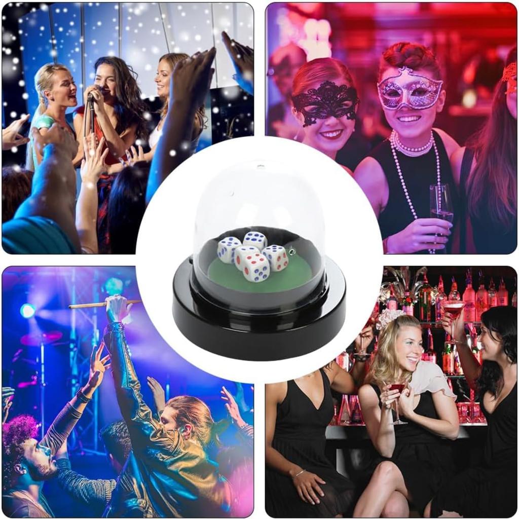 Alomejor Electric Dice Cup, Automatic Dice Roller, 5-Piece Dice Set, Battery Operated, Party Game