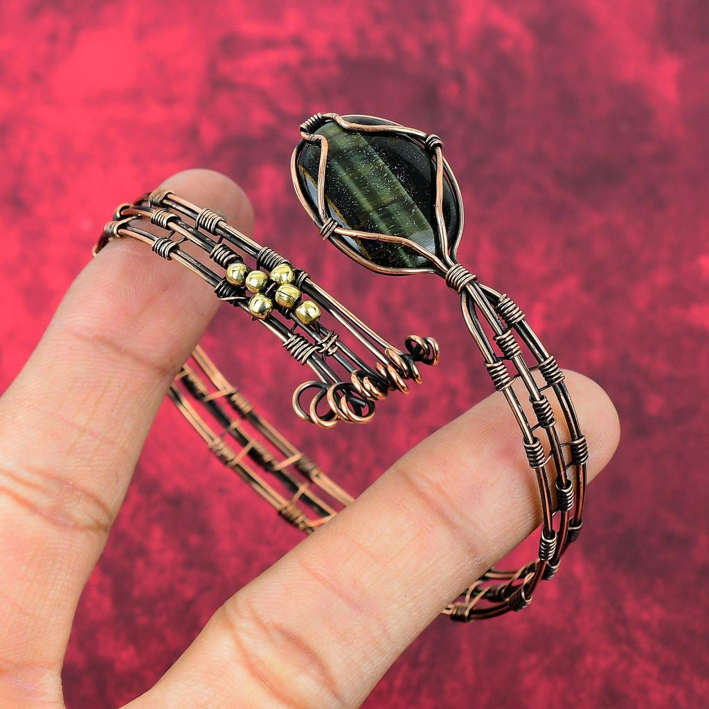 Pietersite Bangle Copper Wire Wrapped Cuff Bracelet Handmade Designer Bangle Gemstone Jewelry Adjustable Bangle Copper Jewelry Gift For Wife