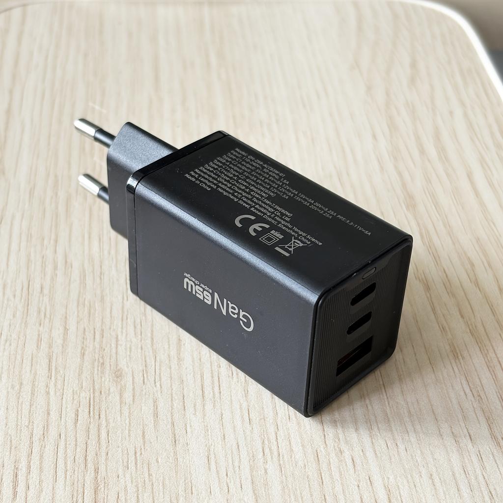 65W GaN Tech Fast Charger With 3 ports(1 USB-A&2 USB-C), PD+PPS Fast Charger Compact USB Adapter