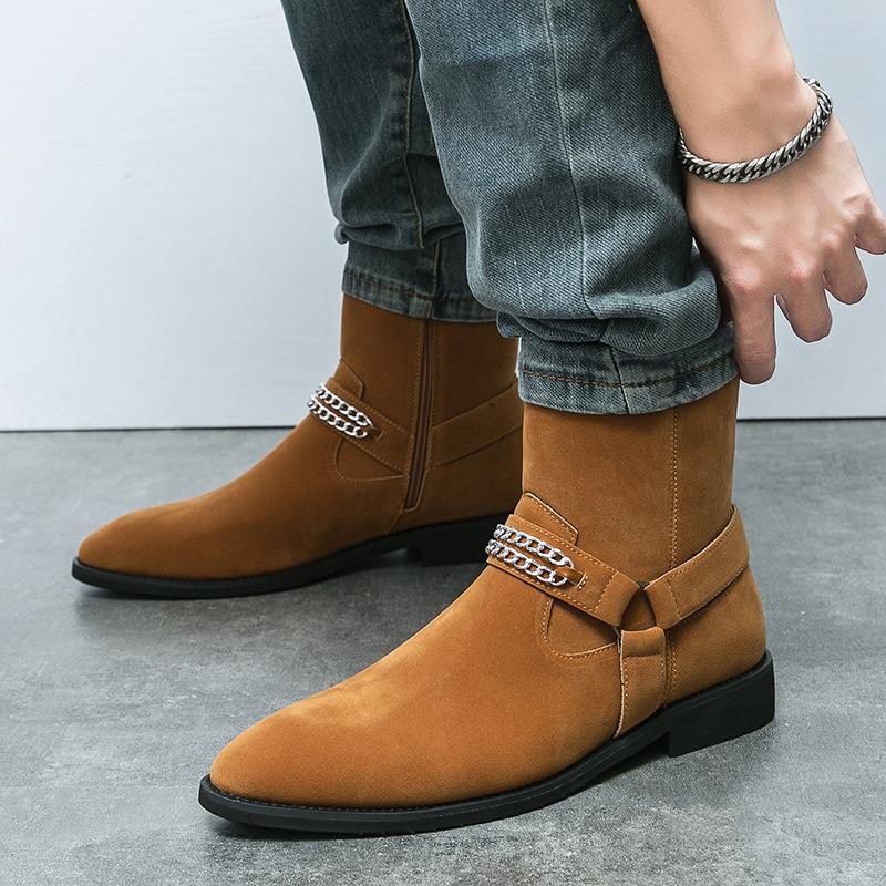 Autumn and Winter Large Size Short Boots Men's Fashion Western Cowboy Boots Foreign Trade British Style Zipper Matte Men's Leather Boots